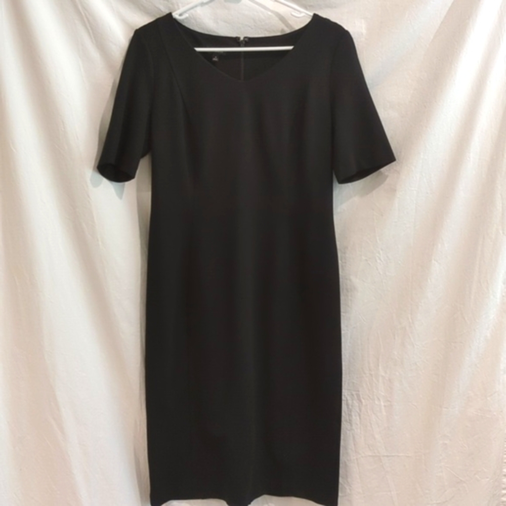 Talbots | Black Sheath Dress Short Sleeves Back Walking Pleat Princess Seams | 4
